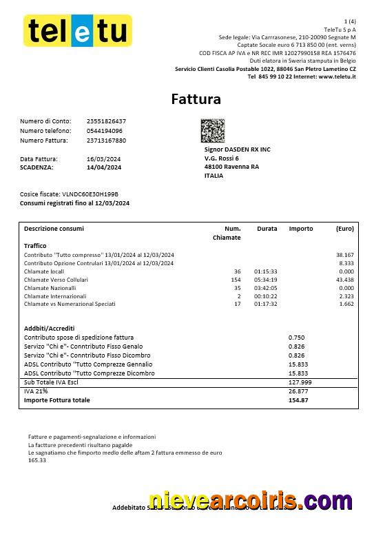 Italy TeleTu business utility bill